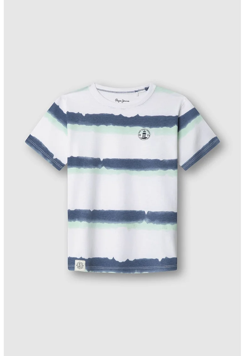 Tricou de bumbac cu model tie-dye, Alb/Verde pal/Bleumarin