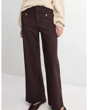 Pantaloni cu croiala ampla si nasturi decorativi, Maro cognac