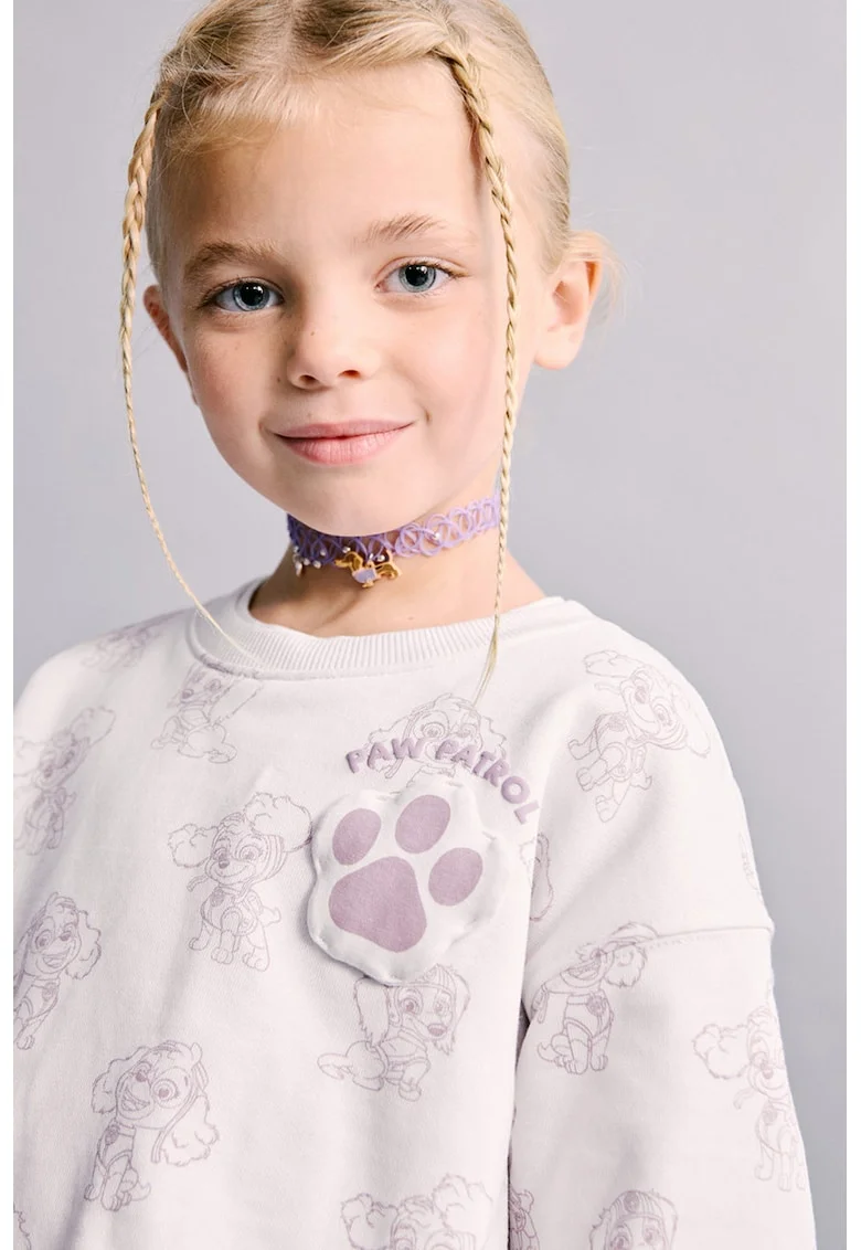 Bluza de trening din bumbac cu model grafic, Alb/Lila