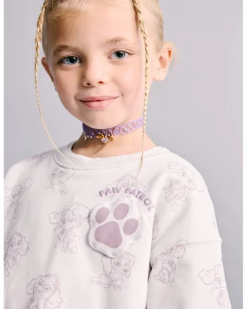 Bluza de trening din bumbac cu model grafic, Alb/Lila