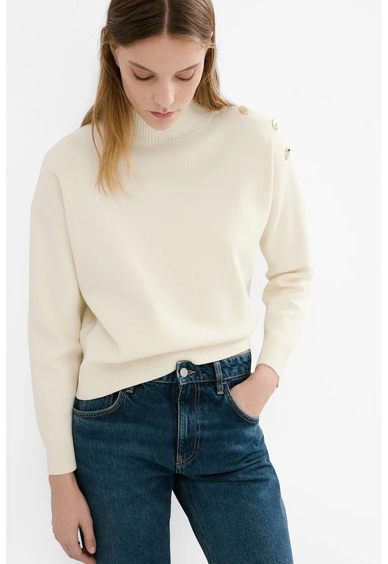 Pulover lejer cu model uni, Bej