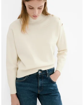 Pulover lejer cu model uni, Bej