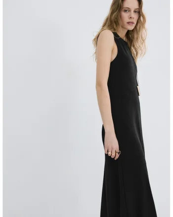 Rochie midi cu decupaj pe partea din spate, Negru