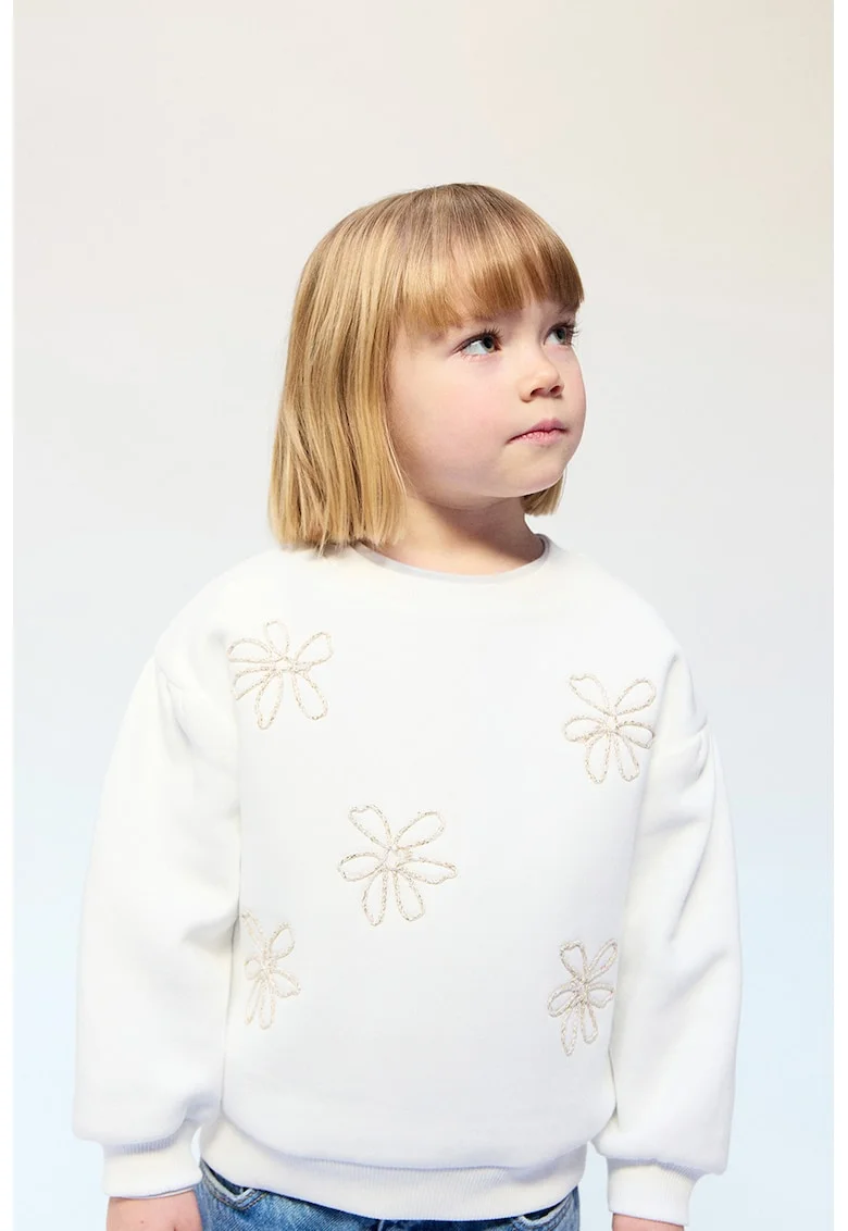 Bluza de trening cu model floral, Auriu/Alb fildes