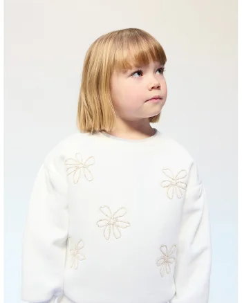 Bluza de trening cu model floral, Auriu/Alb fildes