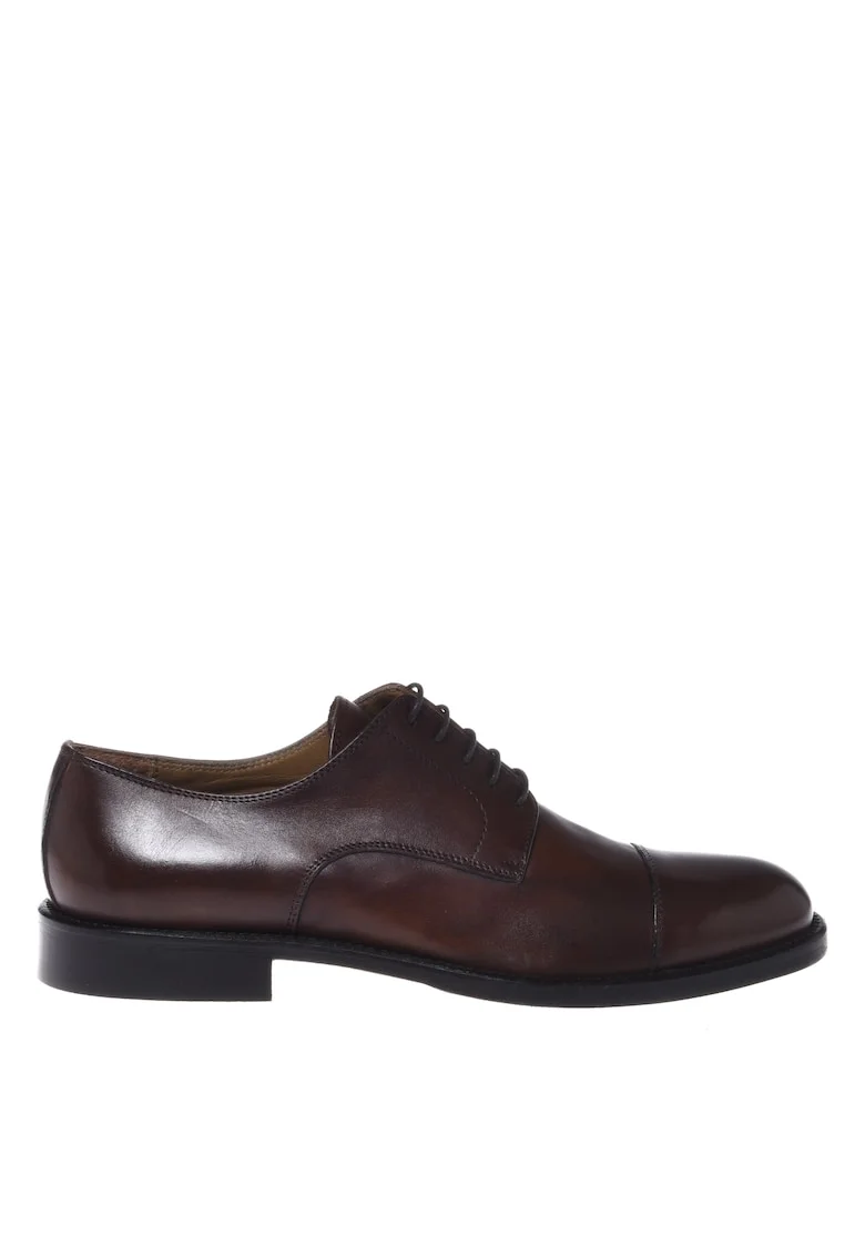 Pantofi Oxford din piele cu varf rotund, Maro inchis