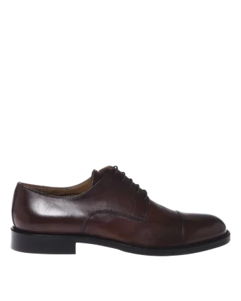 Pantofi Oxford din piele cu varf rotund, Maro inchis