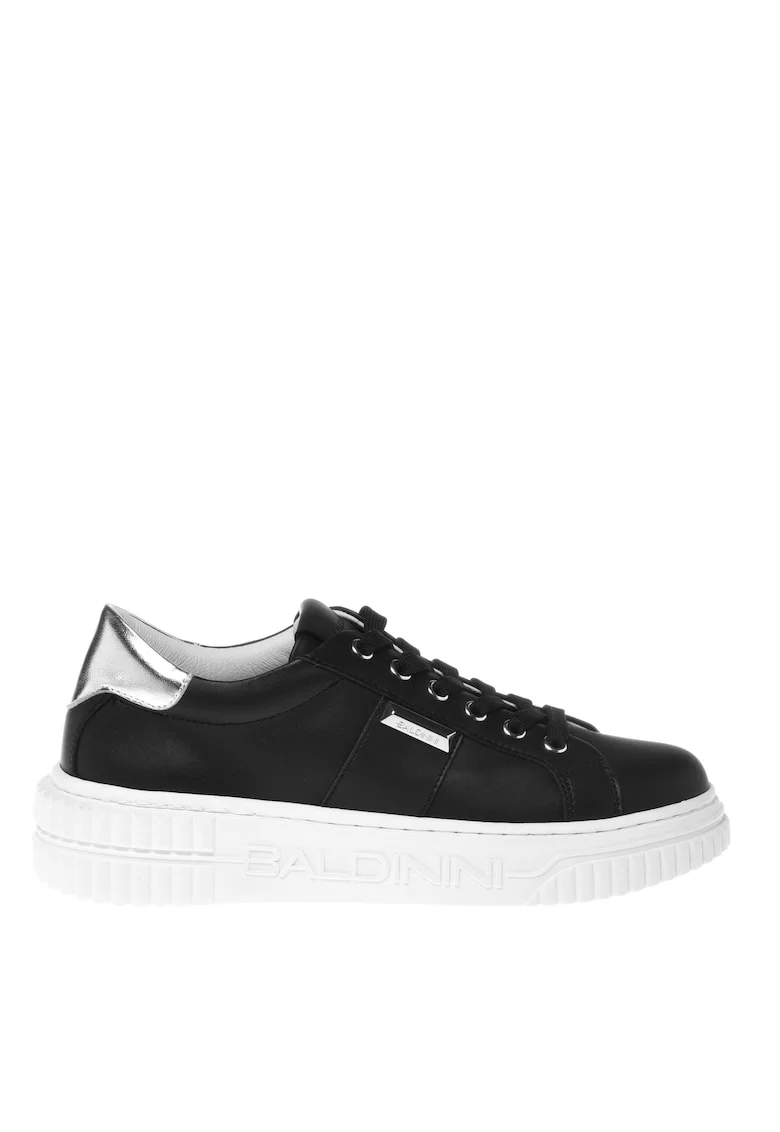 Pantofi sport de piele cu aspect metalic, Negru