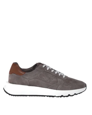 Pantofi sport wedge de piele intoarsa, Maro taupe