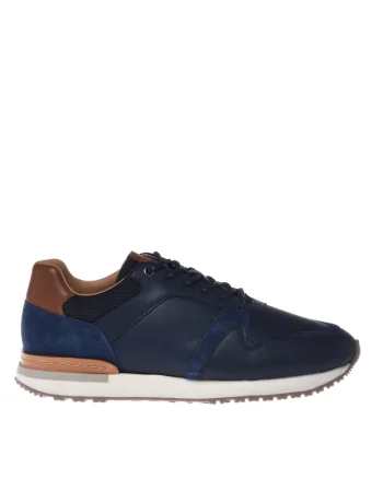 Pantofi sport de piele si piele intoarsa cu perforatii, Albastru inchis