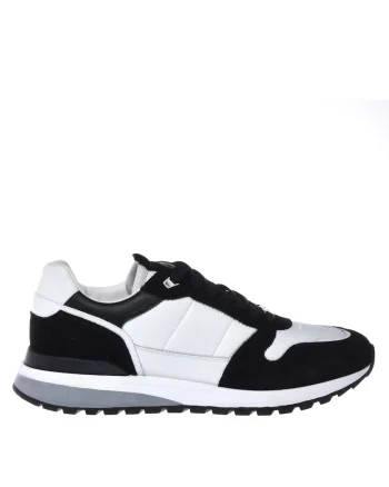 Pantofi sport cu garnituri de piele si insertii textile, Alb/Negru