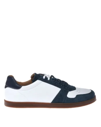 Pantofi sport de piele intoarsa si piele, Alb/Albastru
