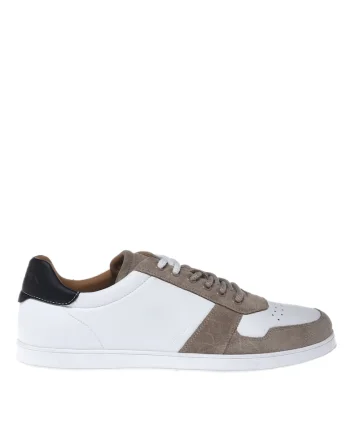 Pantofi sport de piele intoarsa si piele, Alb/Bej