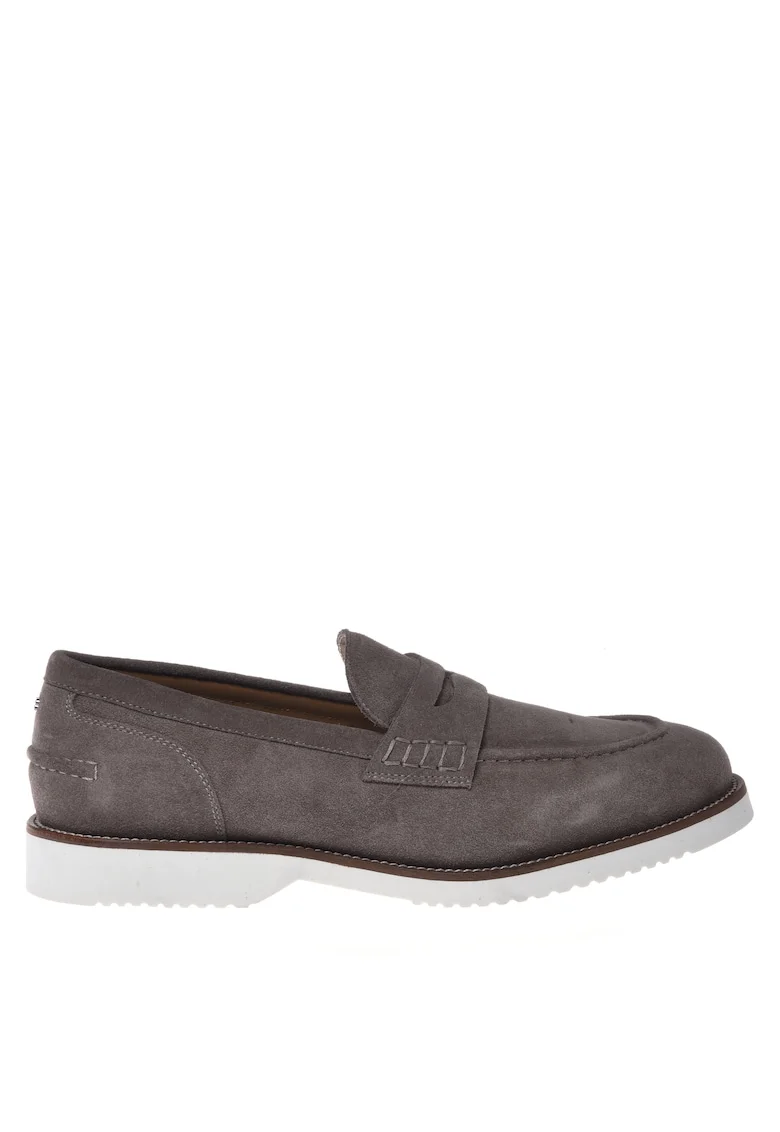 Pantofi loafer de piele intoarsa cu talpa contrastanta, Maro taupe