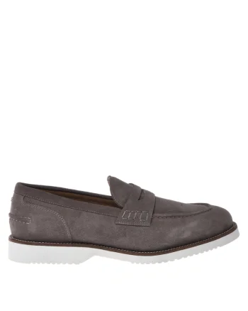Pantofi loafer de piele intoarsa cu talpa contrastanta, Maro taupe