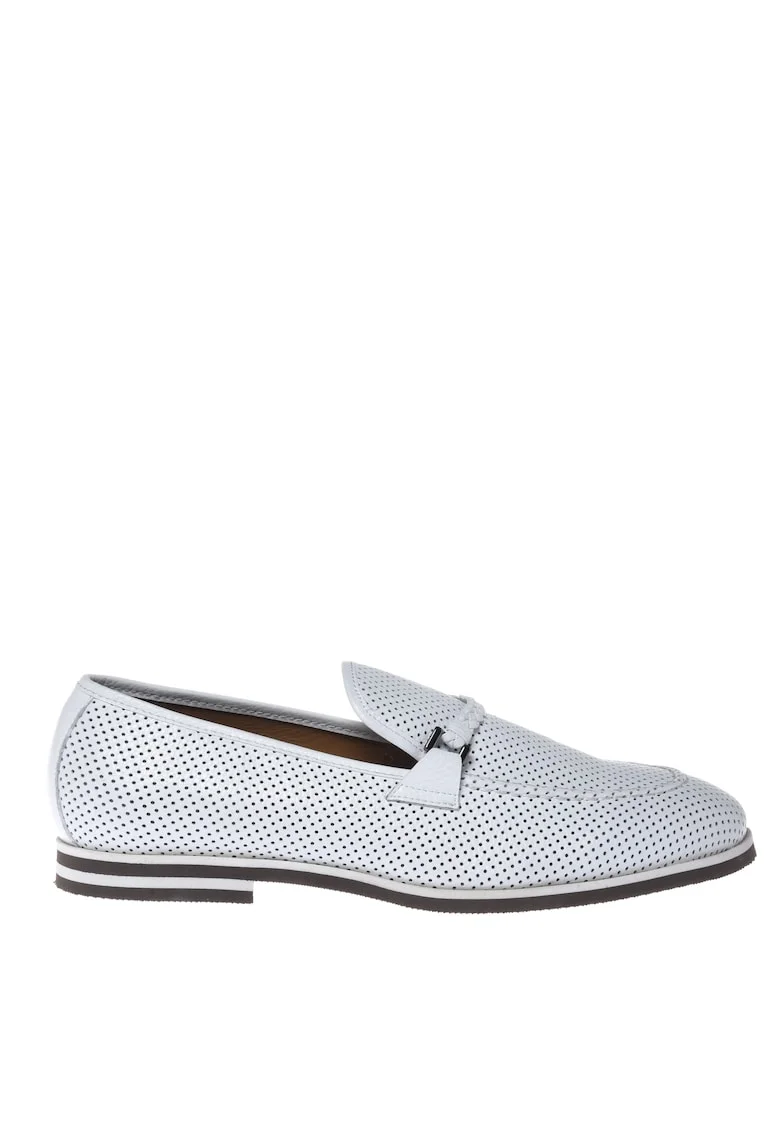 Pantofi loafer de piele cu perforatii, Alb