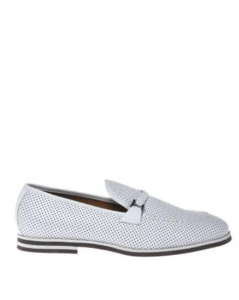 Pantofi loafer de piele cu perforatii, Alb