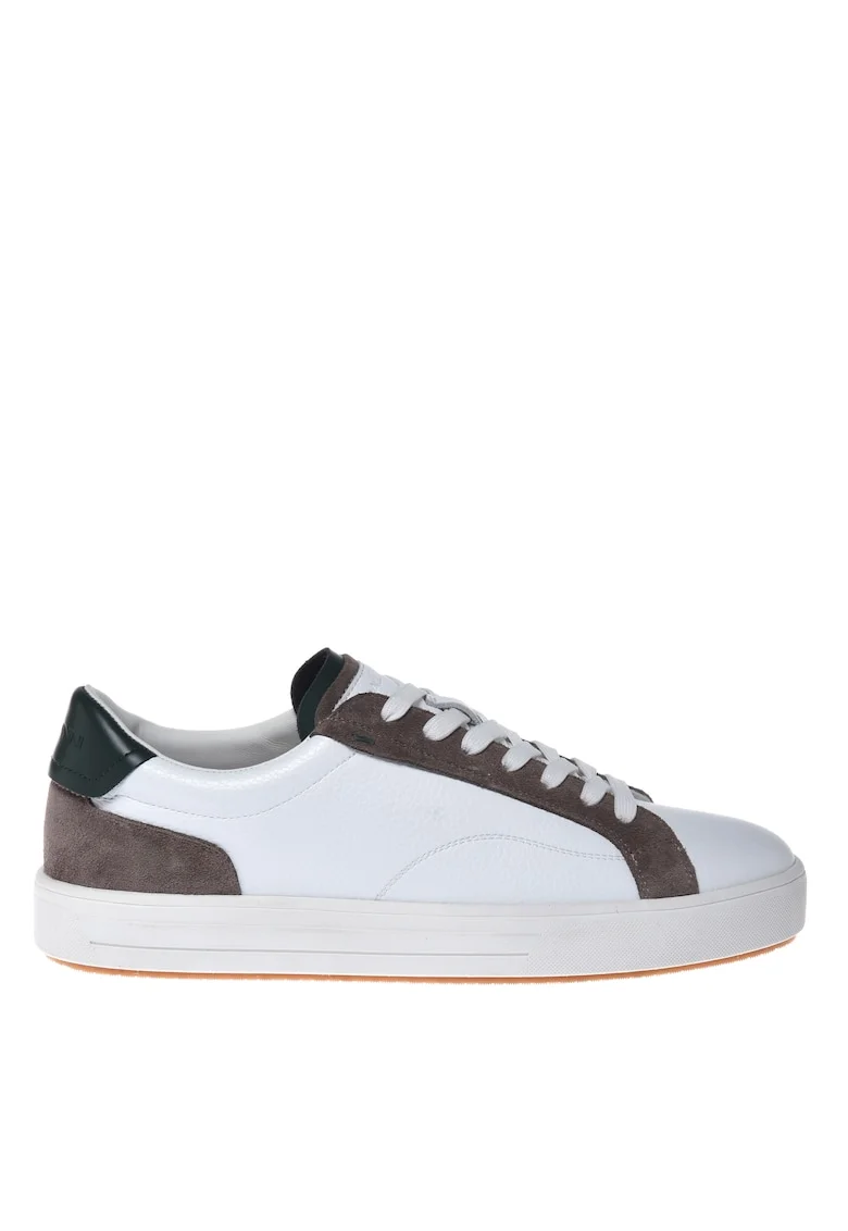Pantofi sport de piele cu insertii de piele intoarsa, Alb