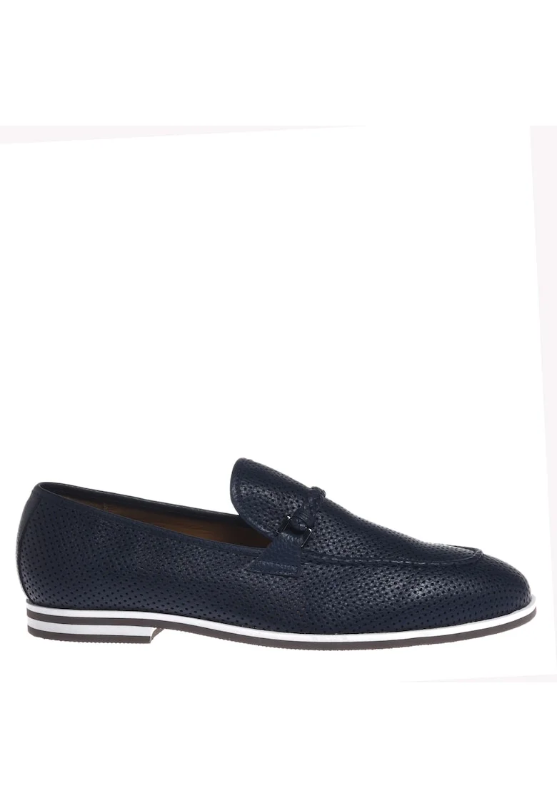 Pantofi loaferde piele perforata, Albastru indigo