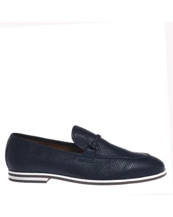 Pantofi loaferde piele perforata, Albastru indigo