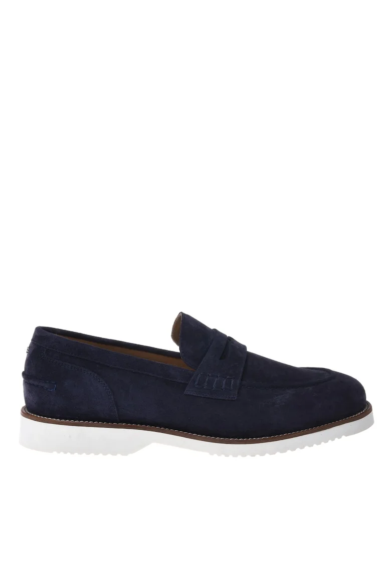 Pantofi loafer de piele intoarsa cu talpa contrastanta, Bleumarin