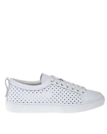 Pantofi sport unisex de piele nappa cu perforatii, Alb