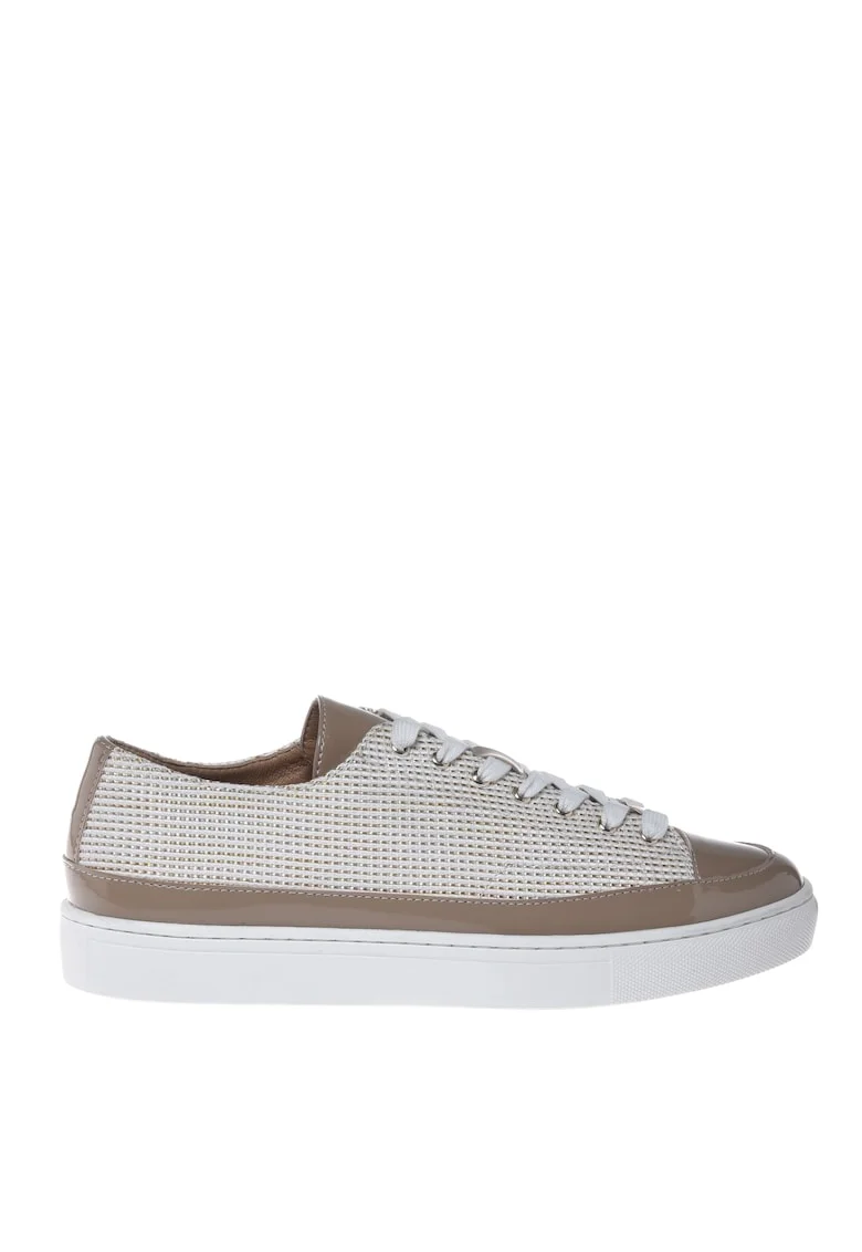 Pantofi sport unisex low-cut cu segmente din tuid, Alb/Maro taupe