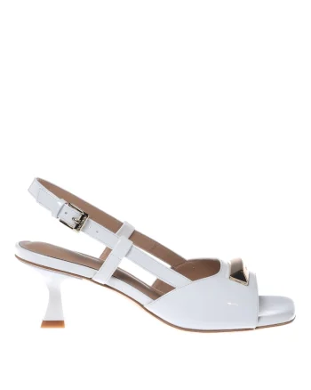 Sandale de piele cu toc kitten, Alb