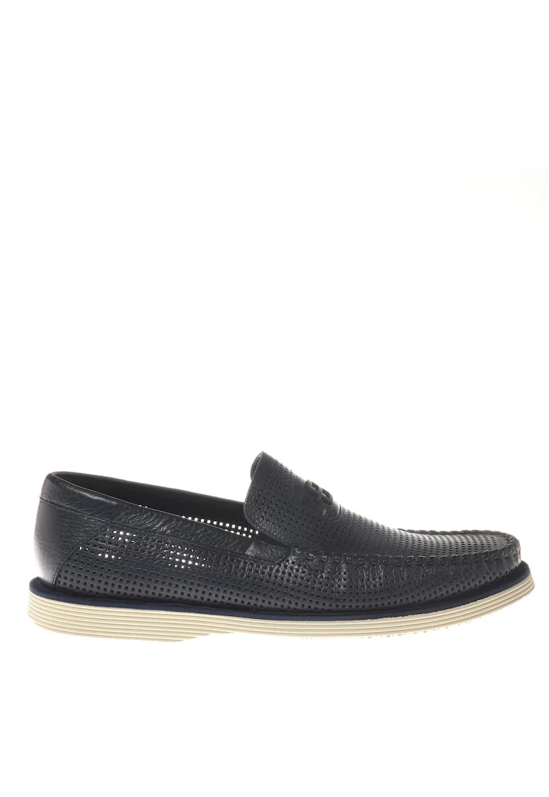 Mocasini de piele cu perforatii, Bleumarin