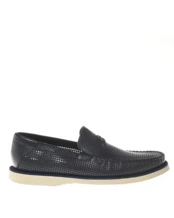 Mocasini de piele cu perforatii, Bleumarin