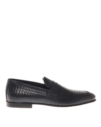 Pantofi loafer de piele cu aspect impletit, Albastru inchis