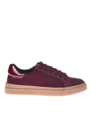 Pantofi sport de piele intoarsa si material textil, Visiniu