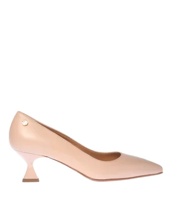 Pantofi de piele cu toc inalt si varf ascutit, Bej deschis