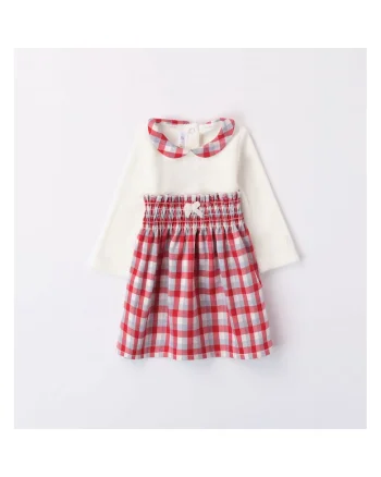 Rochie bicolora pentru bebe fetite,  3.7742TI23, Rosu/Alb/Gri