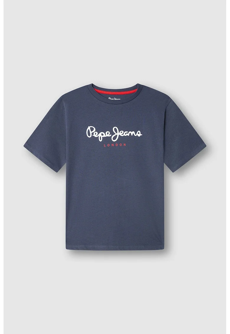 Tricou de bumbac cu imprimeu logo, Albastru inchis/Coral/Alb optic