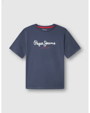 Tricou de bumbac cu imprimeu logo, Albastru inchis/Coral/Alb optic