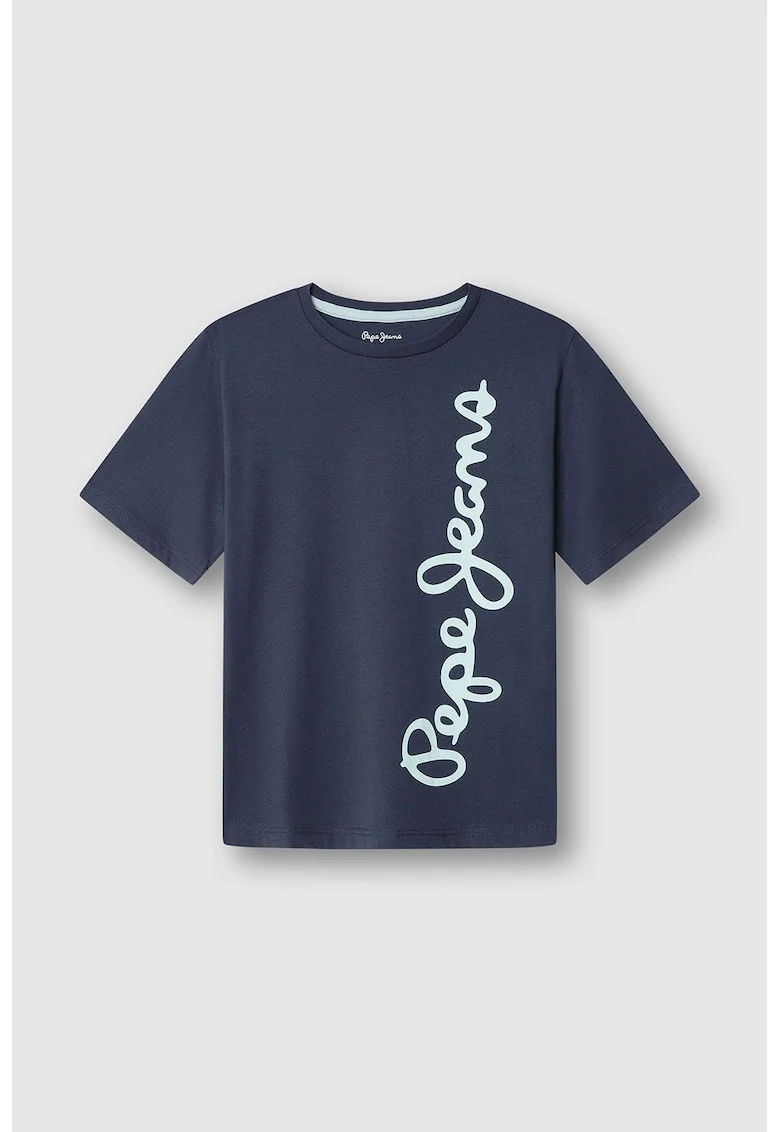 Tricou regular fit cu imprimeu text, Albastru glaciar/Bleumarin