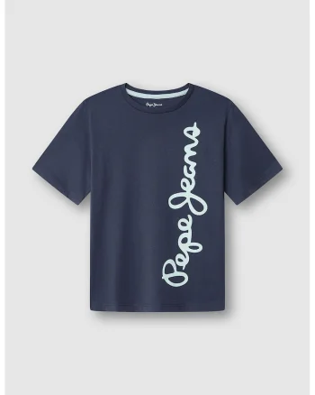 Tricou regular fit cu imprimeu text, Albastru glaciar/Bleumarin
