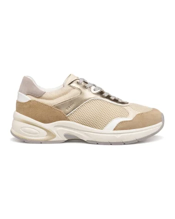 Pantofi sport de plasa cu insertii de piele intoarsa, Auriu/Bej inchis