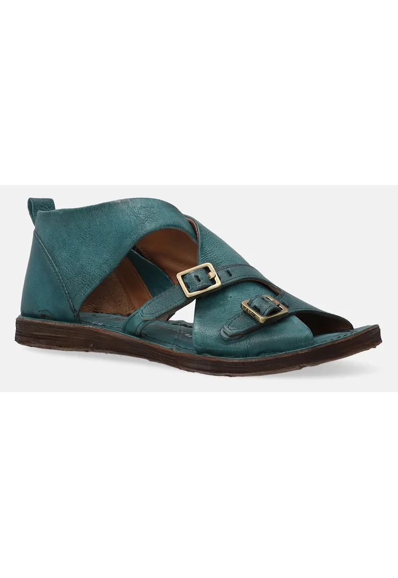 Sandale din piele cu catarame decorative si fermoar