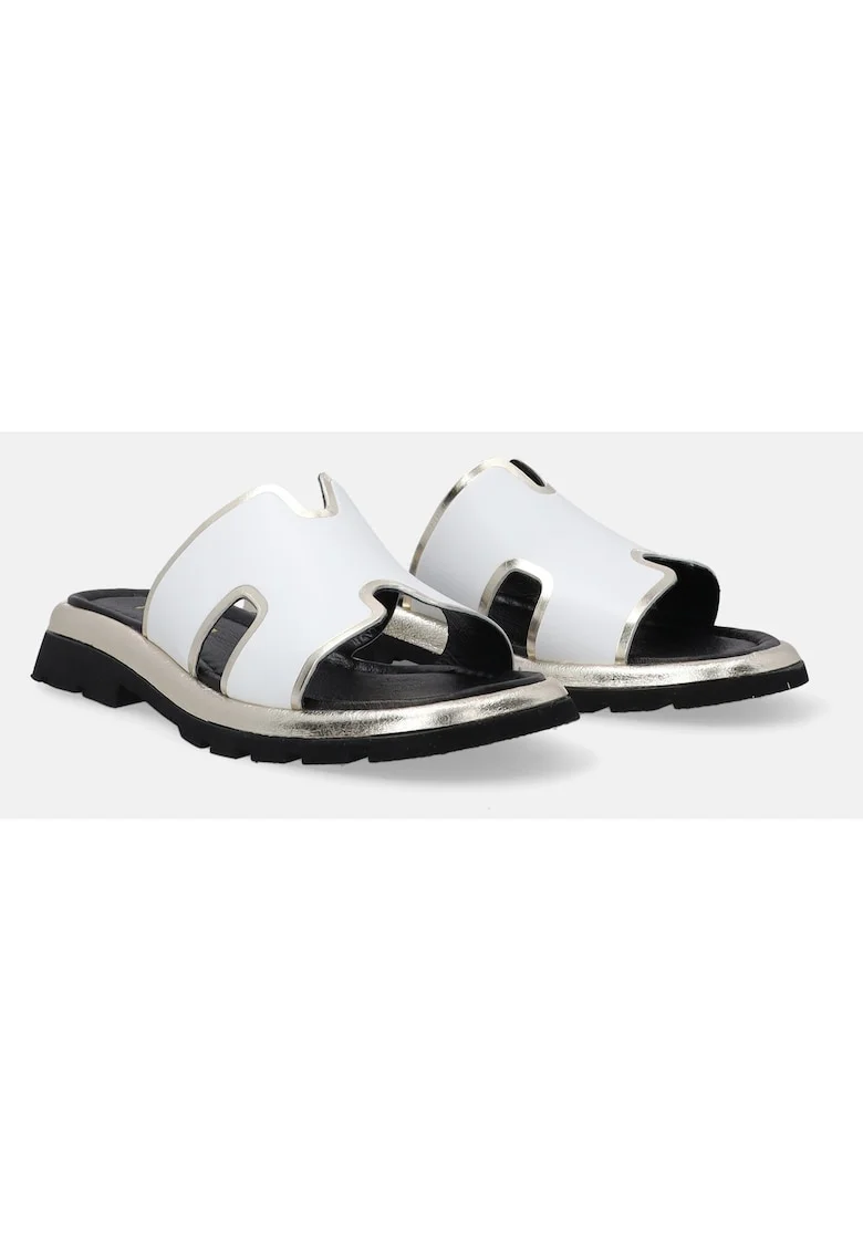 Papuci casual din piele cu detalii metalice