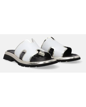 Papuci casual din piele cu detalii metalice