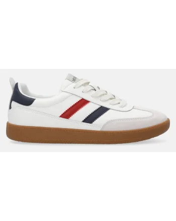 Pantofi sport din piele cu garnituri din piele intoarsa si benzi contrastante