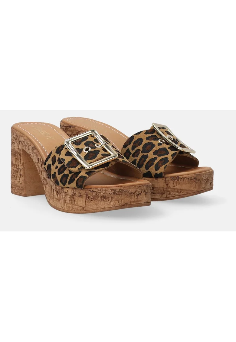 Sandale cu toc si model animal print
