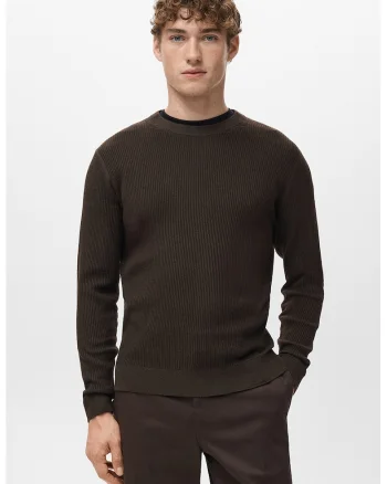 Pulover slim-fit din amestec de bumbac, Maro inchis