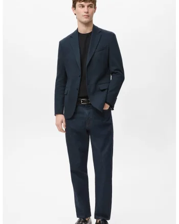 Sacou slim-fit cu revere decupate, Bleumarin