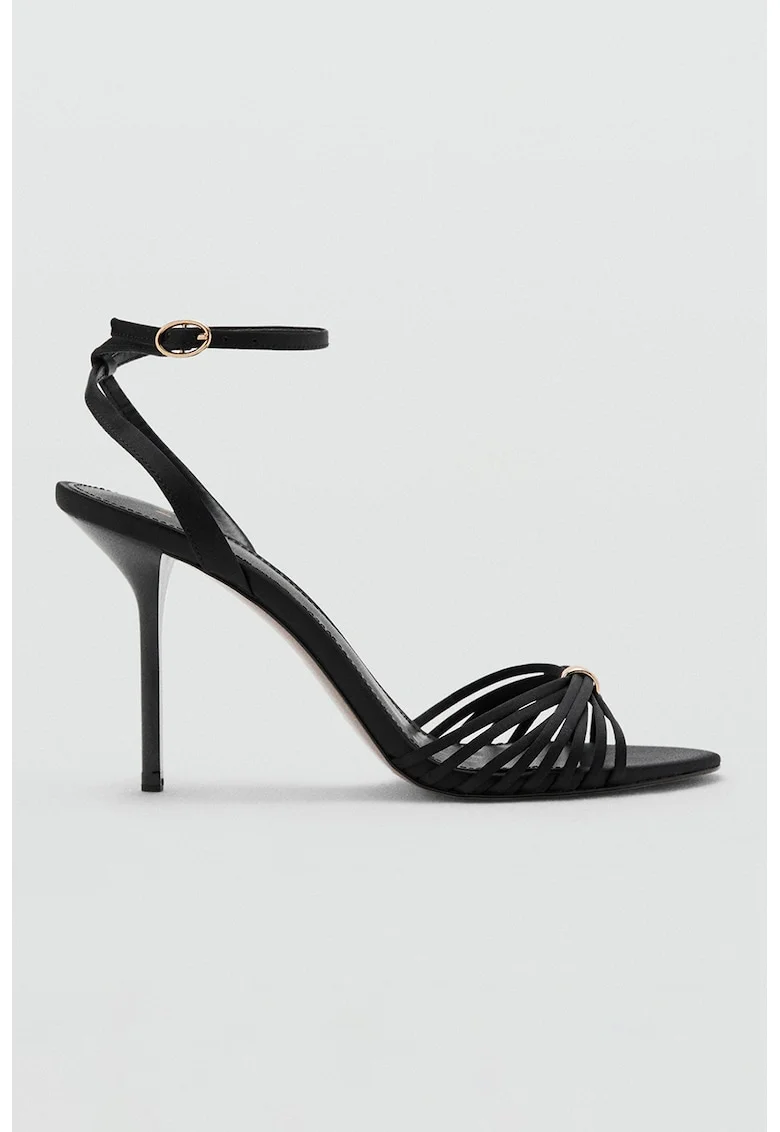 Sandale cu toc stiletto si bretele multiple, Negru