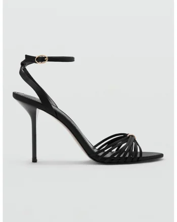 Sandale cu toc stiletto si bretele multiple, Negru