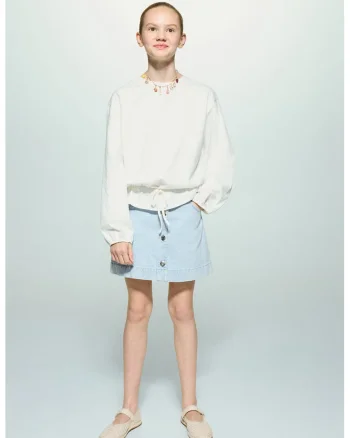 Fusta mini din denim cu talie ajustabila, Albastru deschis
