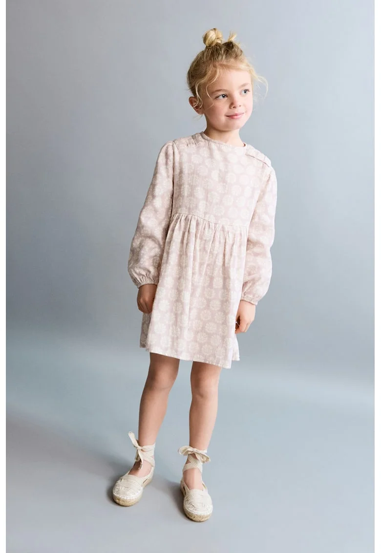 Rochie mini din bumbac cu imprimeu floral, Roz pastel